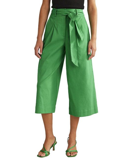 Boden Green Cropped Wide Leg Linen-blend Trouser