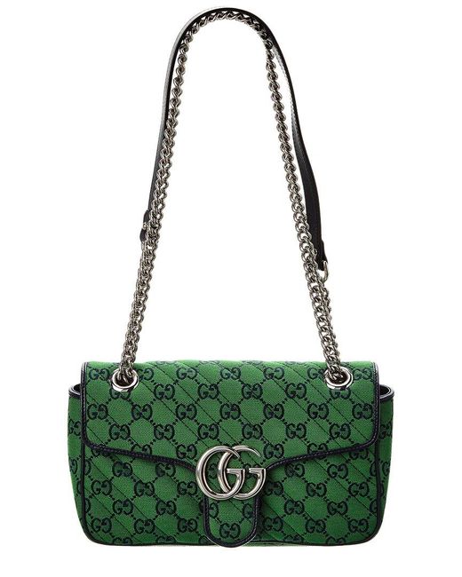 Gucci Green GG Marmont Small GG Canvas & Leather Shoulder Bag