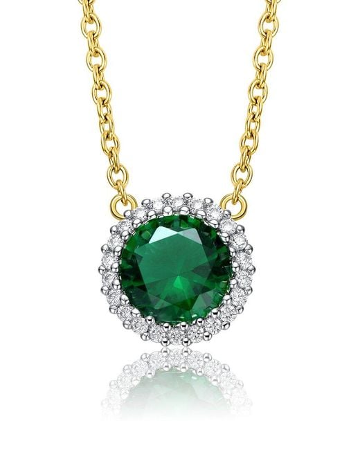 Genevive Jewelry Green 14k Over Silver Cz Necklace