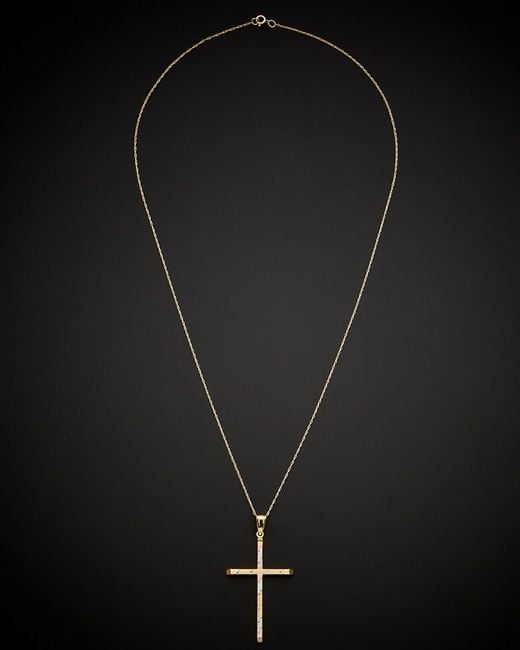 Italian Gold Black 14k Tri-tone Cross Pendant Necklace