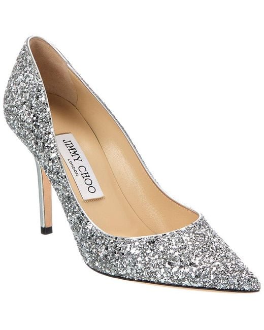 Jimmy Choo White Agnes Glitter Pump