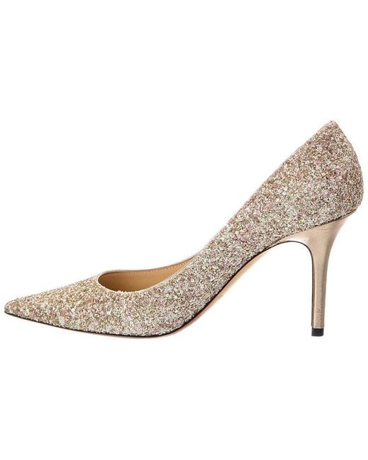 Jimmy Choo White Agnes Glitter & Leather Pump