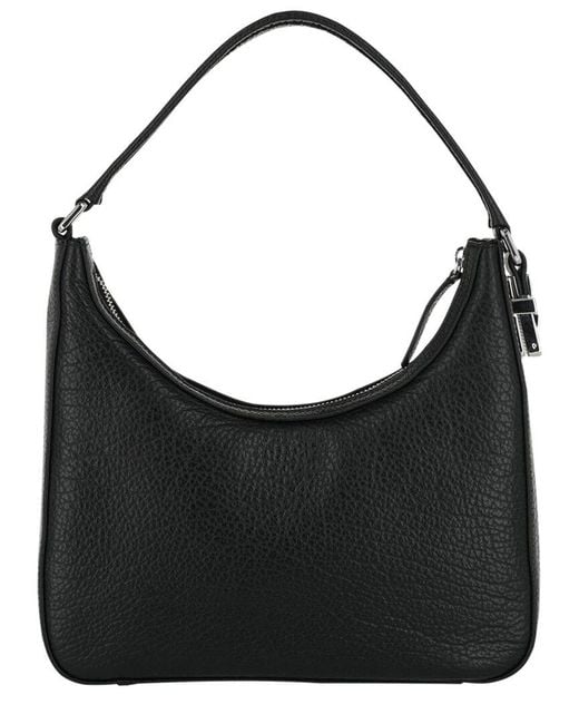 By Far Black Rhea Large Grain Leather Shoulder Bag