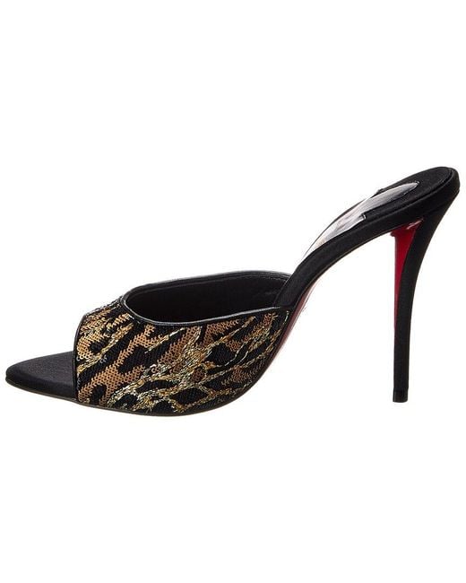 Christian Louboutin Black Miss Z Ocelot 100 Satin Mule