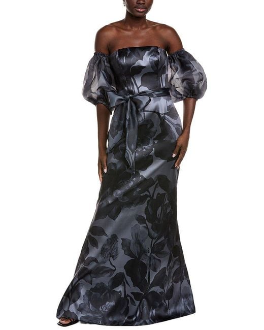 Rene Ruiz Black Printed Mikado Gown