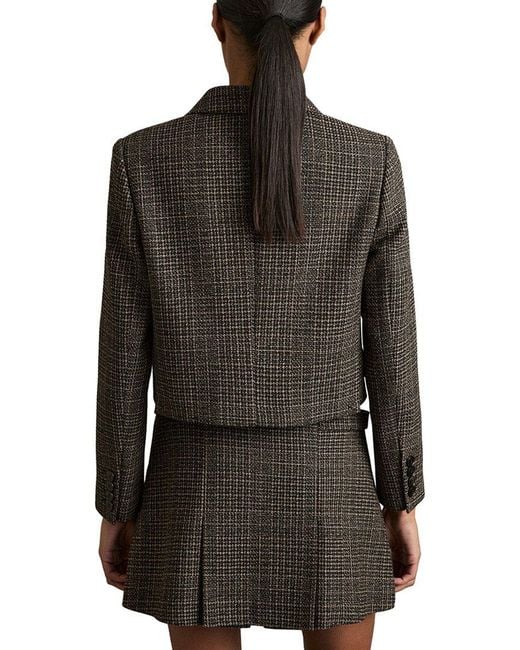 Reiss Black Vienna Double-Breasted Cropped Textured Wool-Blend Blazer