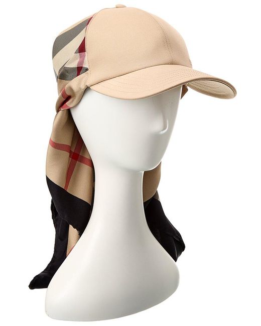 Burberry White Scarf Tie Detail Silk Baseball Cap