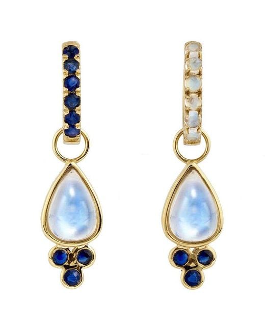 Nina Zhou Jewelry Blue 14k 4.30 Ct. Tw. Moonstone , Sapphire Hoop Earrings
