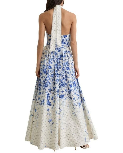 Reiss Blue Amaya Floral Print Belted Maxi Dress