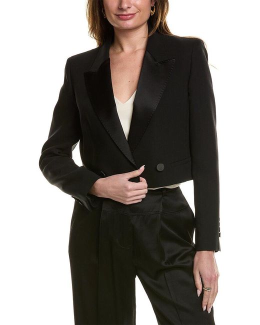 Lafayette 148 New York Black Cropped Wool & Silk-blend Tuxedo Jacket