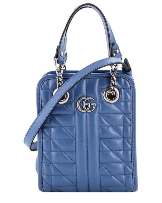 Gucci Blue Matelasse Leather GG Marmont Handle Crossbody Mini (authentic Pre- Loved)