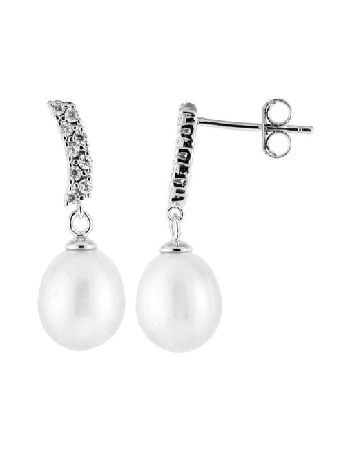 Splendid White Rhodium Over Silver 7.5-8mm Pearl Earrings