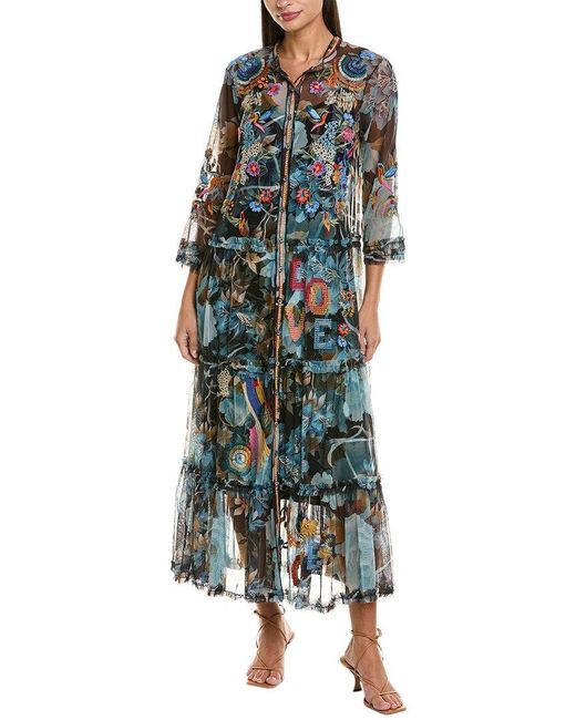 Johnny Was Mazzy Embroidered Mesh Midi Dress in Green | Lyst UK