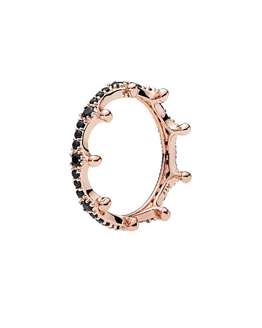PANDORA Rose Crystal Black Sparkling Crown Ring in White | Lyst