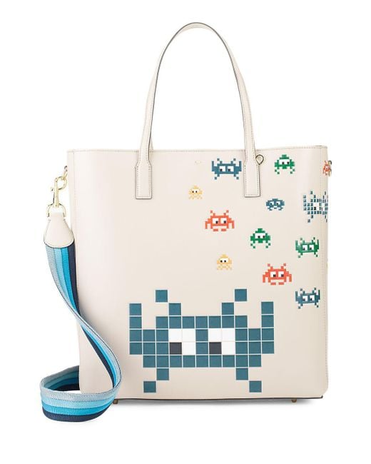Anya Hindmarch Gray Ebury Space Invaders Leather Tote