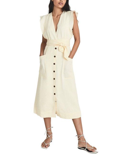 Reiss Natural Linen-blend Emma Midi Dress