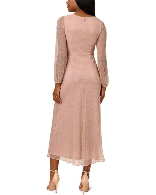 Adrianna Papell Pink Soft Long Sleeve Lace Midi Dress