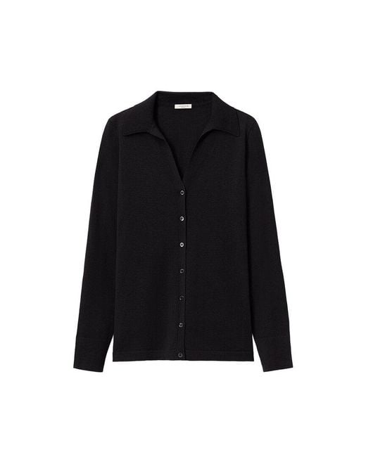 Lafayette 148 New York Black Plus Button Front Polo Silk-Blend Cardigan