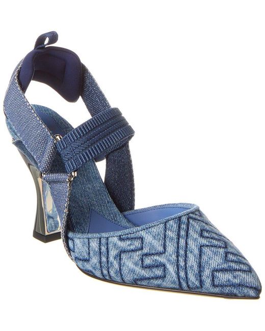 Fendi Colibrì Ff Denim Slingback Pump in Blue | Lyst