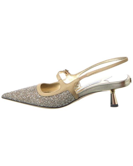 Jimmy Choo White Didi 45 Glitter & Leather Slingback Pump