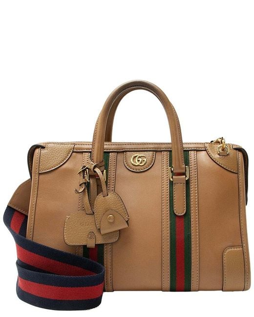 Gucci Brown Leather Ophidia Bauletto Medium Satchel (authentic Pre-loved)