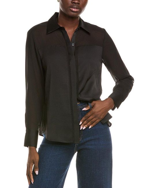 Kenneth Cole Black Sheer Button Top