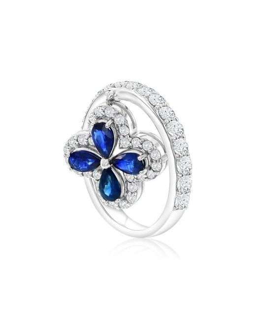 Jewels by Viomo Blue 14k 2.47 Ct. Tw. Diamond & Sapphire Dangle Flower Ring