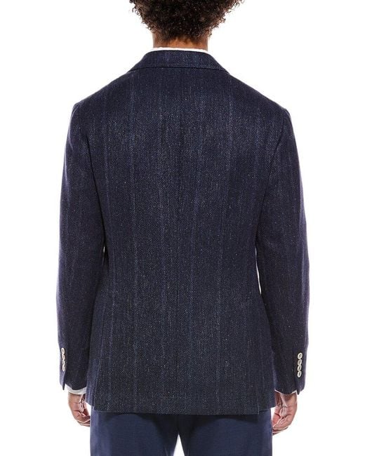 Brunello Cucinelli Blue Linen, Silk, & Wool-Blend Blazer for men