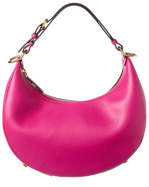 Fendi Pink Graphy Small Leather Hobo Bag