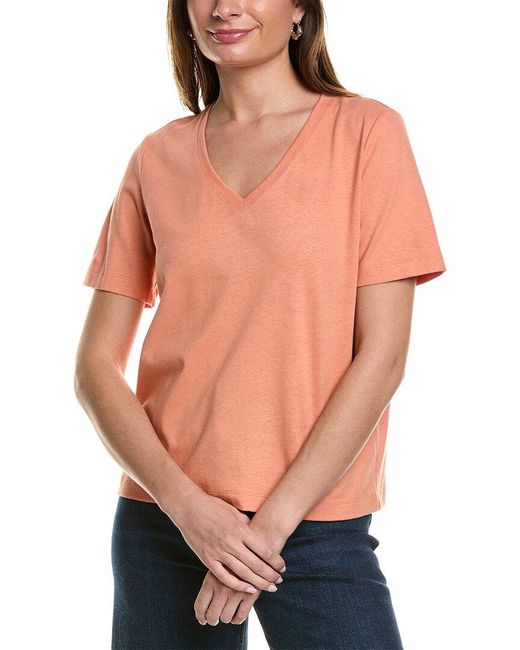 Lafayette 148 New York Orange James V-neck Linen-blend T-shirt