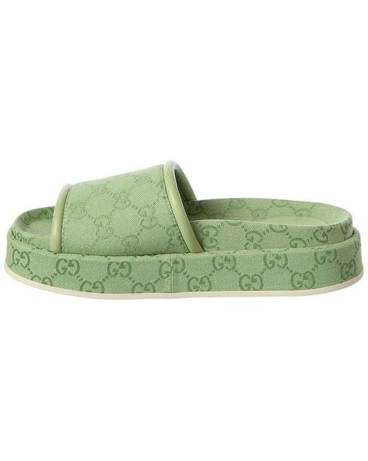 Gucci Green Gg Canvas & Leather Platform Sandal