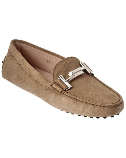 Tod's Brown Double T Gommino Suede Driving Shoe