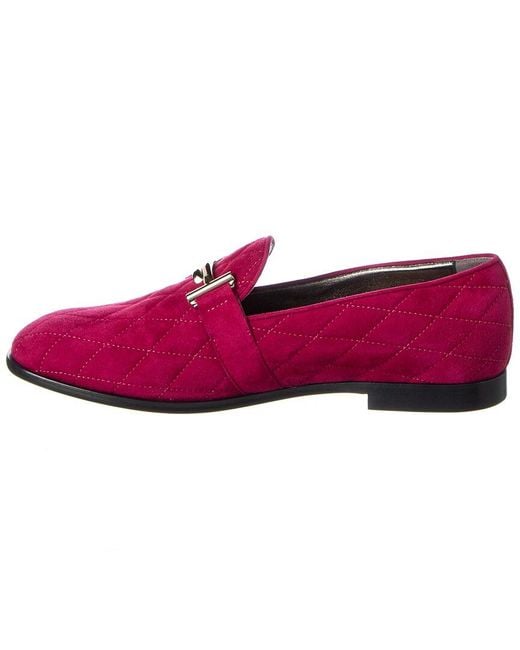 Tod's Red Double T Suede Loafer