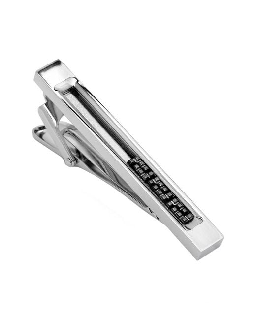 Hickey Freeman Metallic Rhodium Plated Movable Puzzle Piece Tie Bar for men