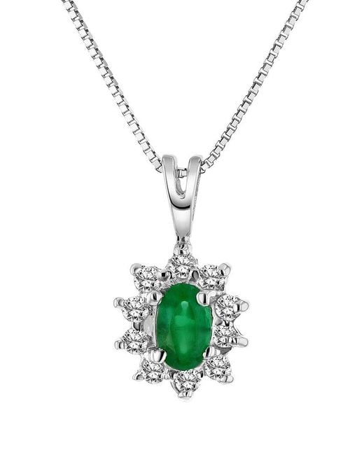 Diana M White Fine Jewelry 14k 0.35 Ct. Tw. Diamond & Emerald Pendant Necklace