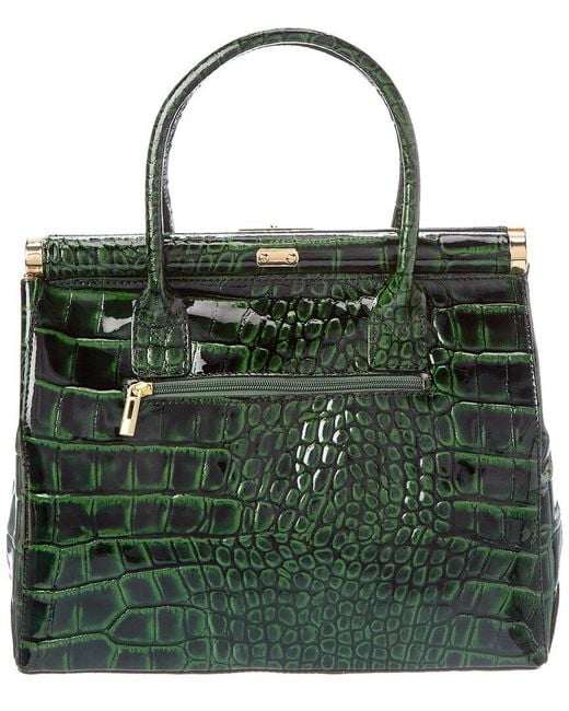Persaman New York Green Gigi Croc-embossed Patent Satchel