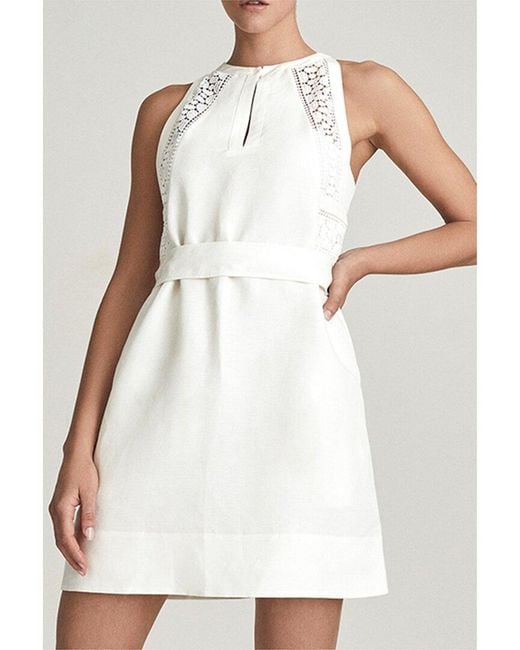 Reiss White Rhona Linen-blend Mini Dress