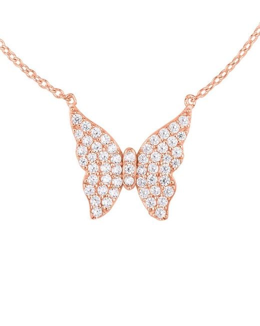 Sphera Milano Pink Rose Gold Plated Butterfly Pendant Necklace