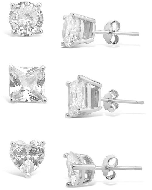 Sterling Forever White Silver Cz Set Of 3 Statement Studs