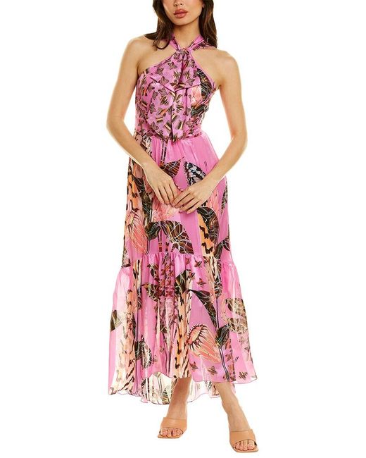 Temperley London Pink Harmony Print Silk Maxi Dress