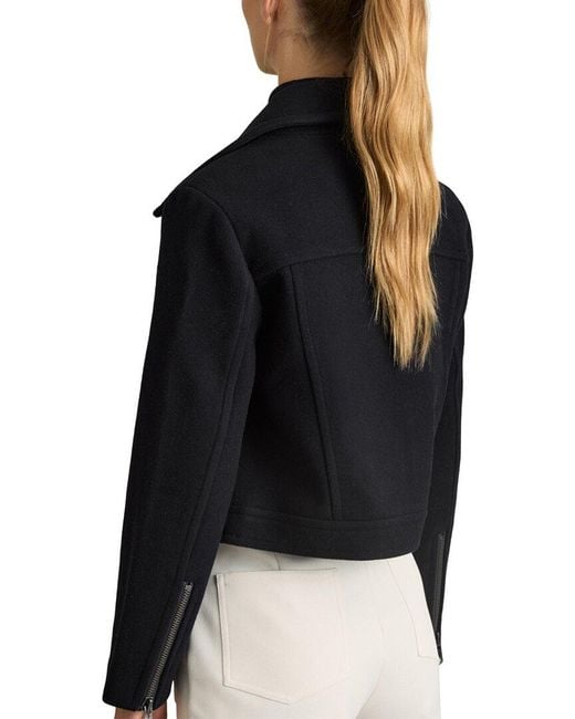 Reiss Black Arlow Cropped Wool-Blend Biker Jacket