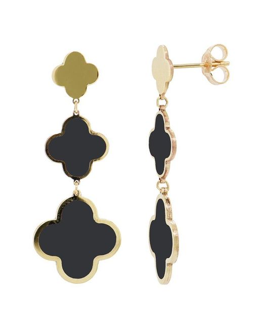 Italian Gold Metallic 14K Onyx Clover Dangle Earrings
