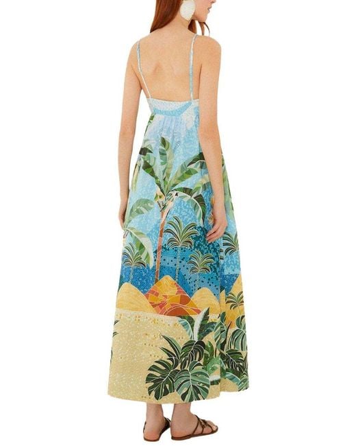 AMINA GLAM Blue Linen-Blend Maxi Dress