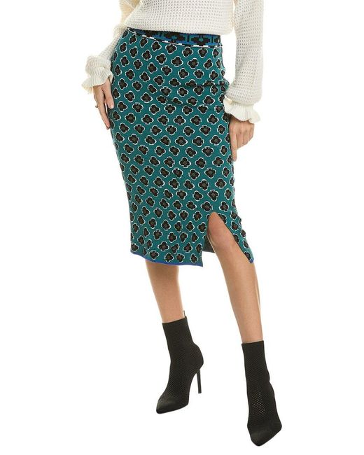 Diane von Furstenberg Green Gusta Wool-blend Pencil Skirt