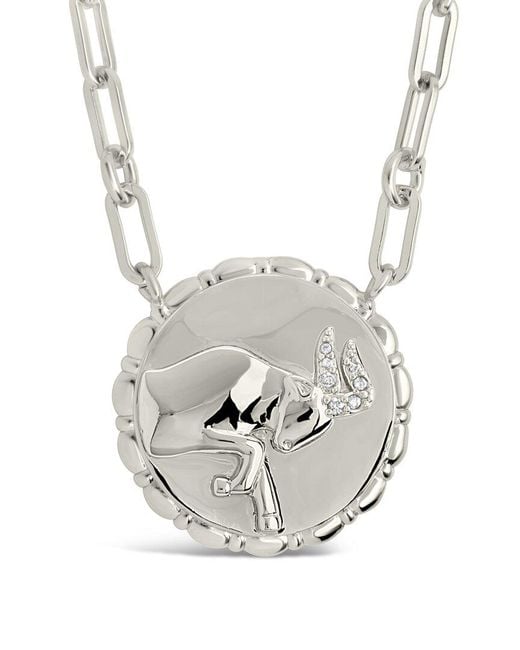 Sterling Forever White Rhodium Plated Cz Bold Link Taurus Zodiac Necklace