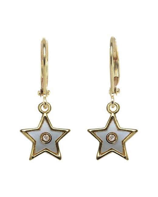 Rachel Reinhardt Jewelry Metallic Gold Filled Cz & Enamel Star Earrings