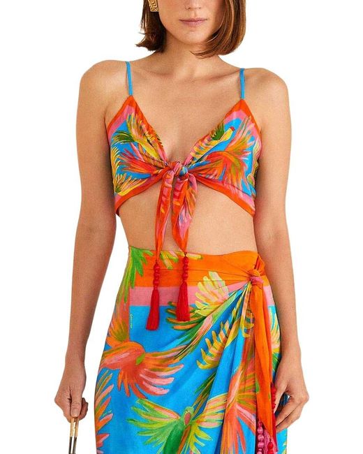Farm Rio Orange Scarf Top