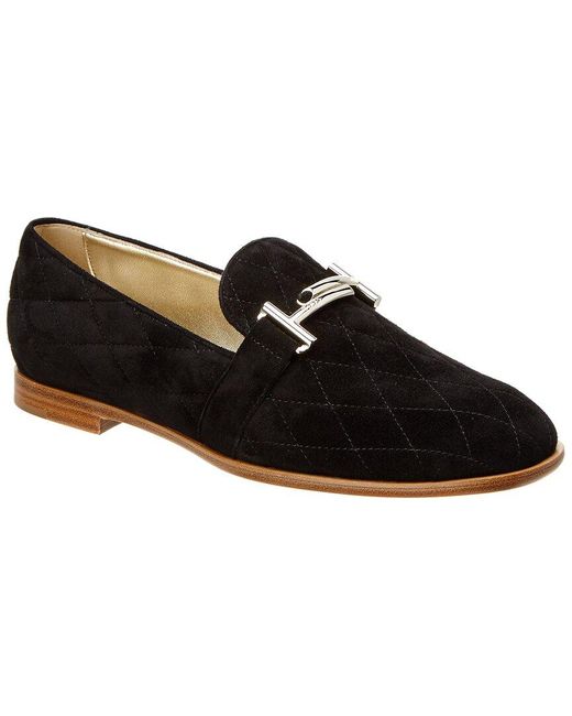 Tod's Black Double T Matelasse Suede Moccasin