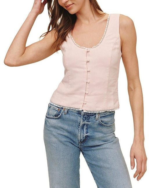 Bella Dahl Blue Fitted Bodice Linen-Blend Top