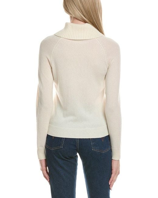 Sofiacashmere White Cable Rib Texture Cowl Neck Wool & Cashmere-Blend Sweater